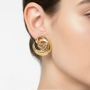 Vintage Avon Gold Tone Swirl Clip-On Earrings | 80s Statement Knot Design